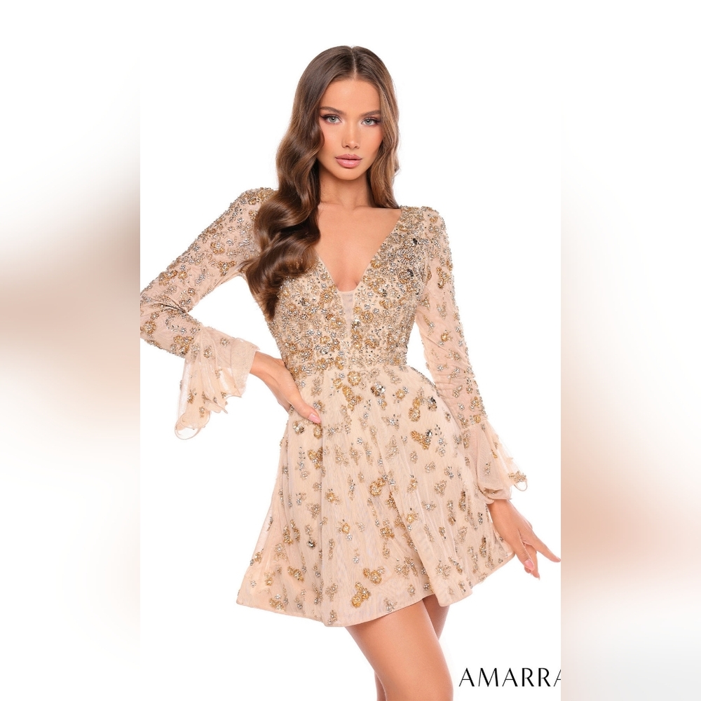 Amarra Gold Embellished Long Sleeve Dress
